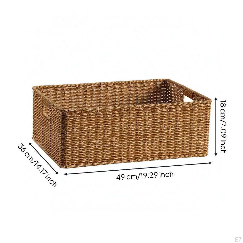 Rectangular Woven Basket Light Brown Container Reinforced rimed for Home Organization
