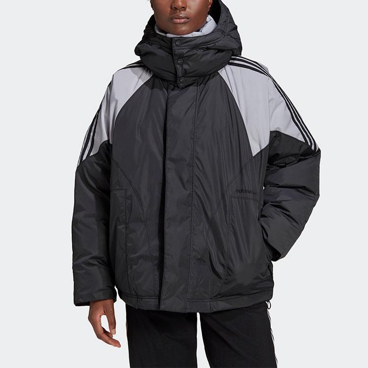 Adidas Originals Large Trefoil Logo Down Jacket Casual Comfortable Hooded Long Sleeve Coat Winter Women Jacket Black GD2506