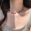 Dark Red Crystal Beads Flower Titanium Steel Clavicle Chain Girls Sweet Holiday Necklace Festival Gifts for Women