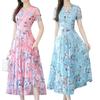 Letní dámské šaty Pas úzký Krátký rukáv Květinový potisk Midi šaty Streetwear na párty