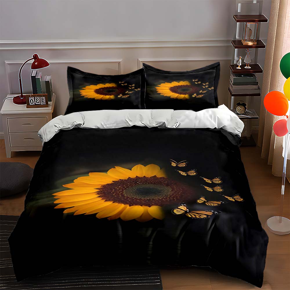 

Sunflower butterfly motif Bedding Duvet cover sets Duvet covers Pillowcases gifts (1 * Duvet Cover 2 * Pillowcases, without duvet insert) 135x200cm