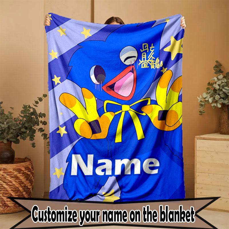 Custom Name Personalized Huggy Wuggy Print Blanket, Home Decor, Bedroom, Sofa, Camping, Couch, Gifts for Birthday Christmas