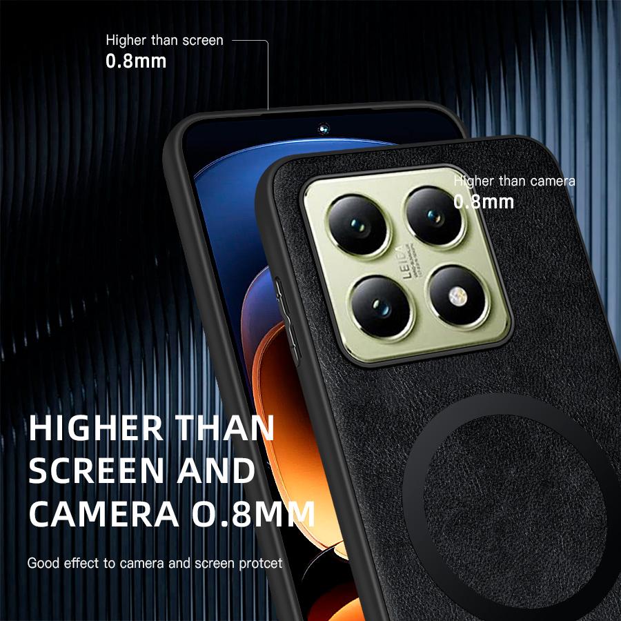 For Xiaomi 14T 14T Pro Fine-Hole PU Cow Pattern Leather Outer Magnetic Ring Soft Edge Anti-Drop Phone Case