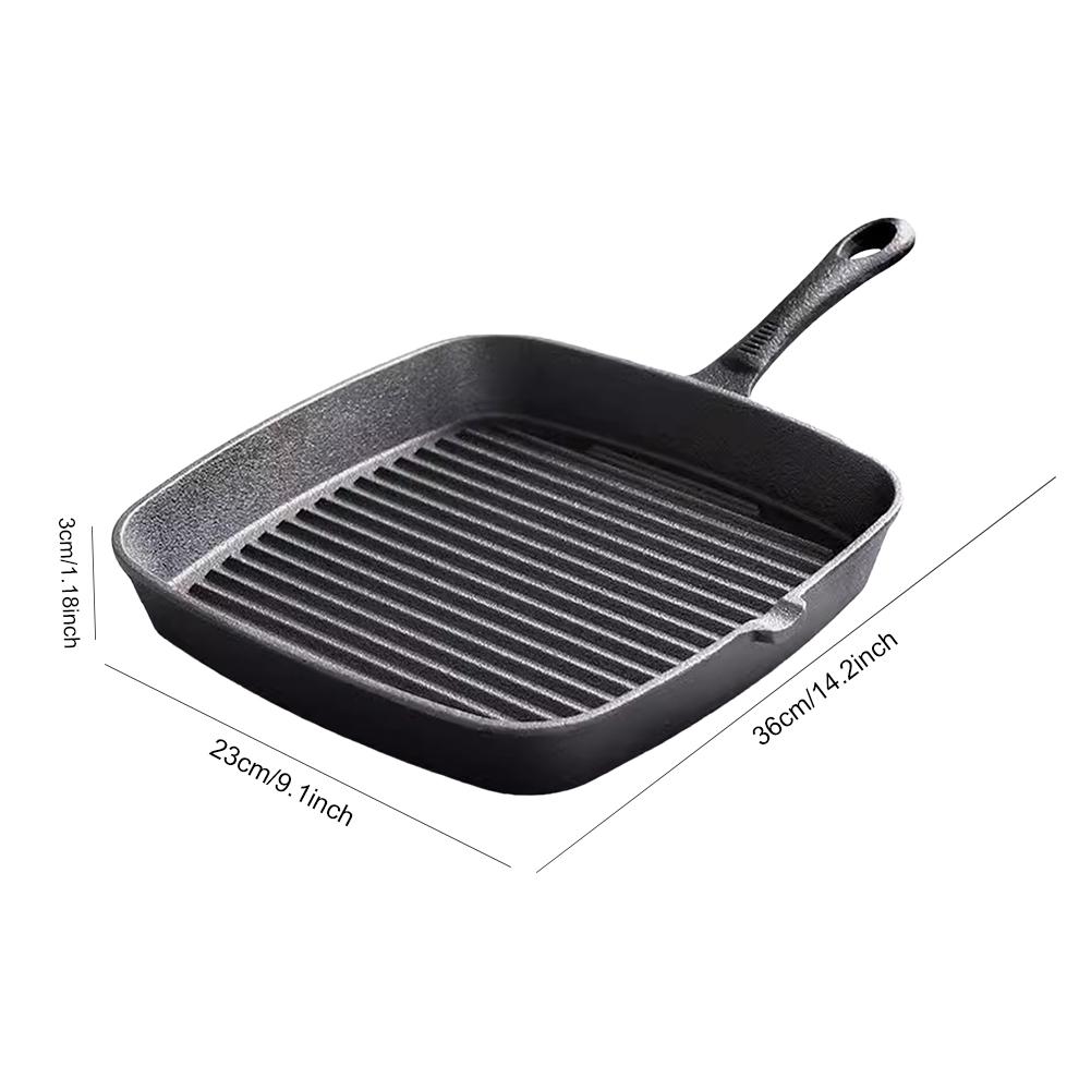 Cast Iron Steak Frying Pan Non-coated Steak Skillet Non-stick Thickened Fish Frying Pan Square Stripes Pan Kitchen Supplies Home