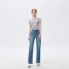 Fengmao Damen Slim Fit Straight Leg Jeans mit Schlitzsaum FMKL7075-3