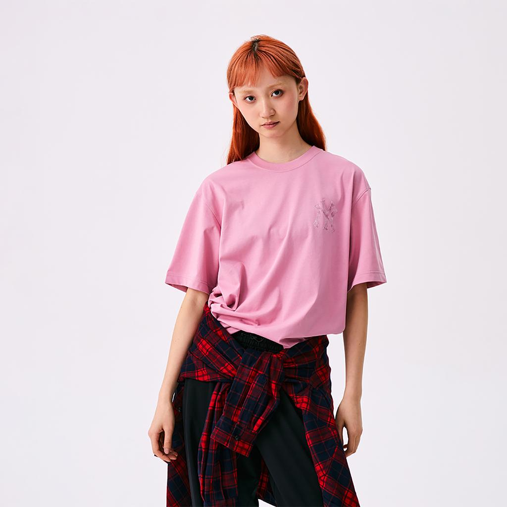 New MLB MONOGRAM Collection New York Yankees SS25 T Shirt Unisex Pink 3ATSM0953-50PKP
