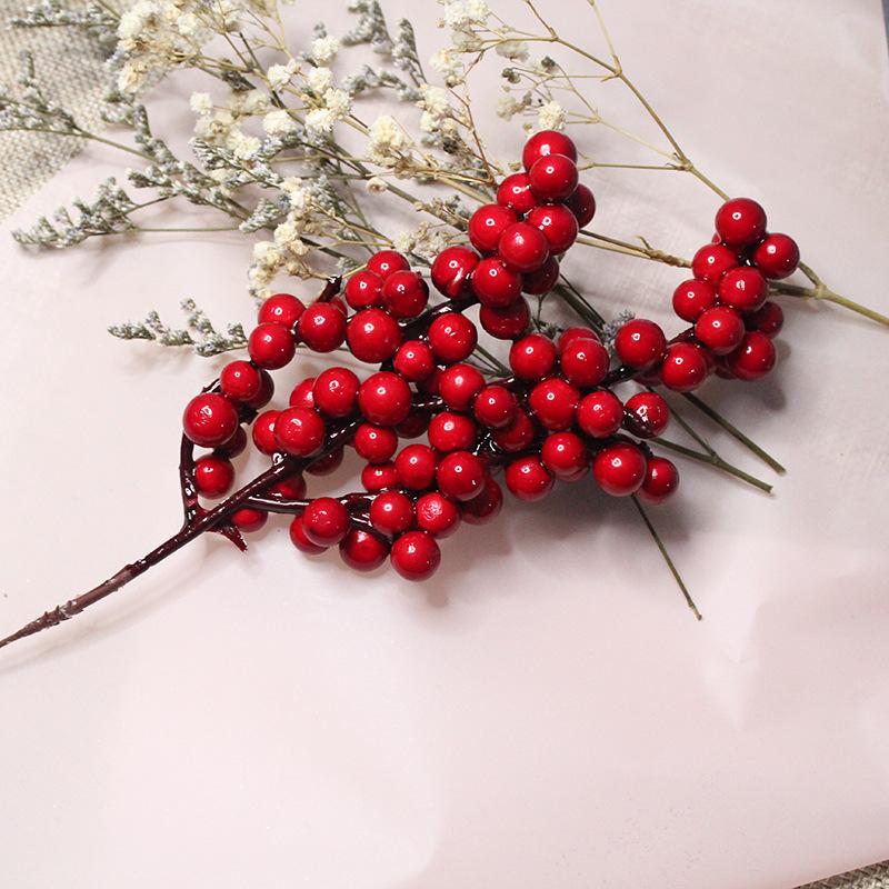 10PCS Chritsmas Decoration Red Berries Simulation Berry Branches Cherry Stamen For Home Xmas New Year Gift Wedding Flower Wreath