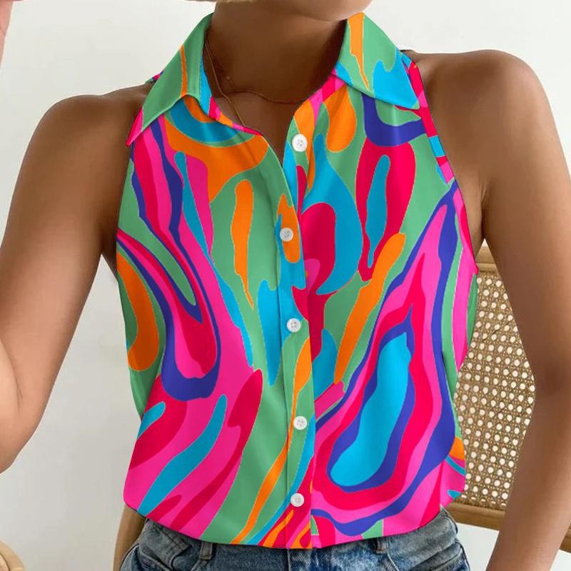 YYFS Women's Fashion Casual Summer Sleeveless POLO Neck Blouses & Shirts