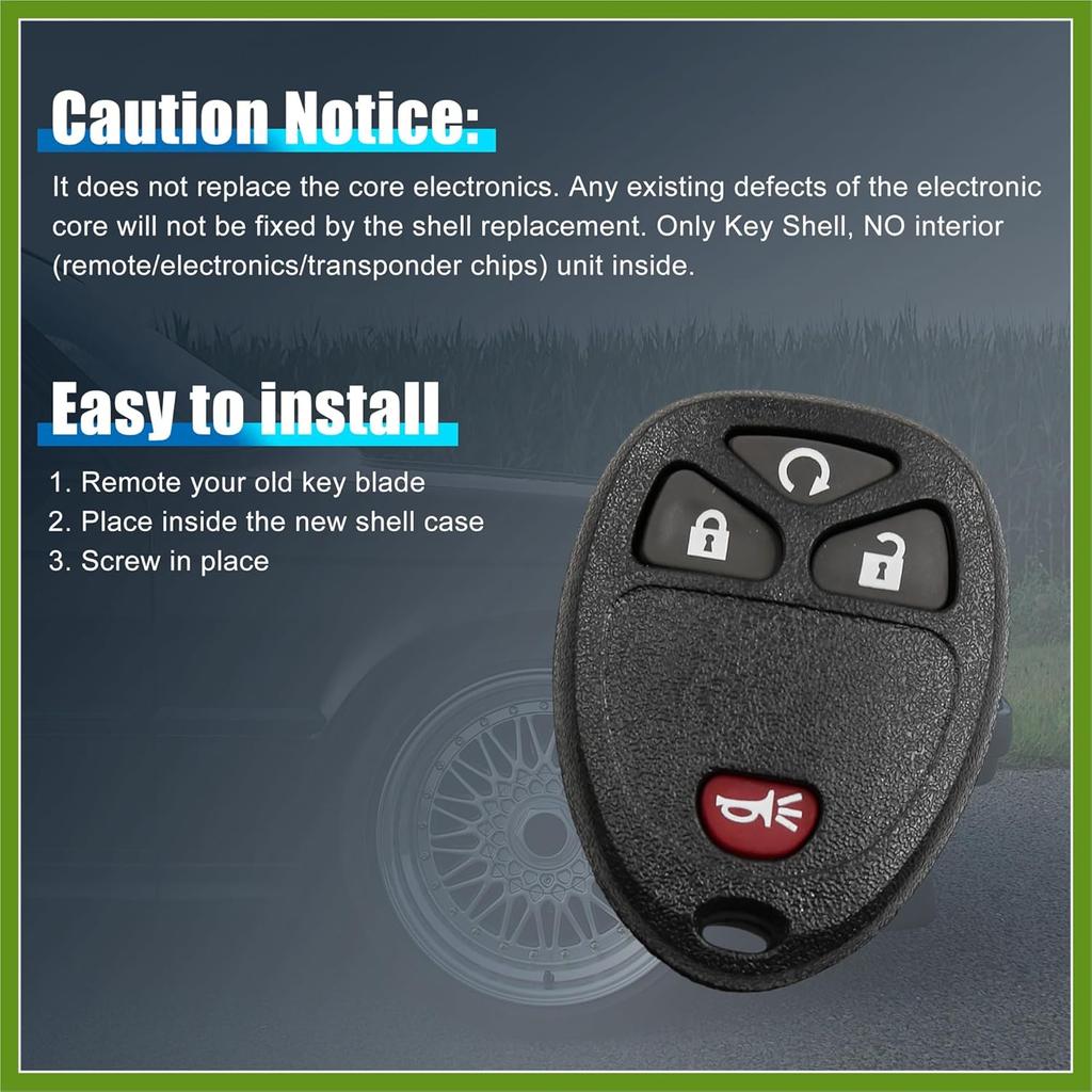 Car Replacement Key Fob Remote Control Shell Case KOBGT04A for Chevrolet HHR 2006-2011 4 Key Button Black Vehicle Components