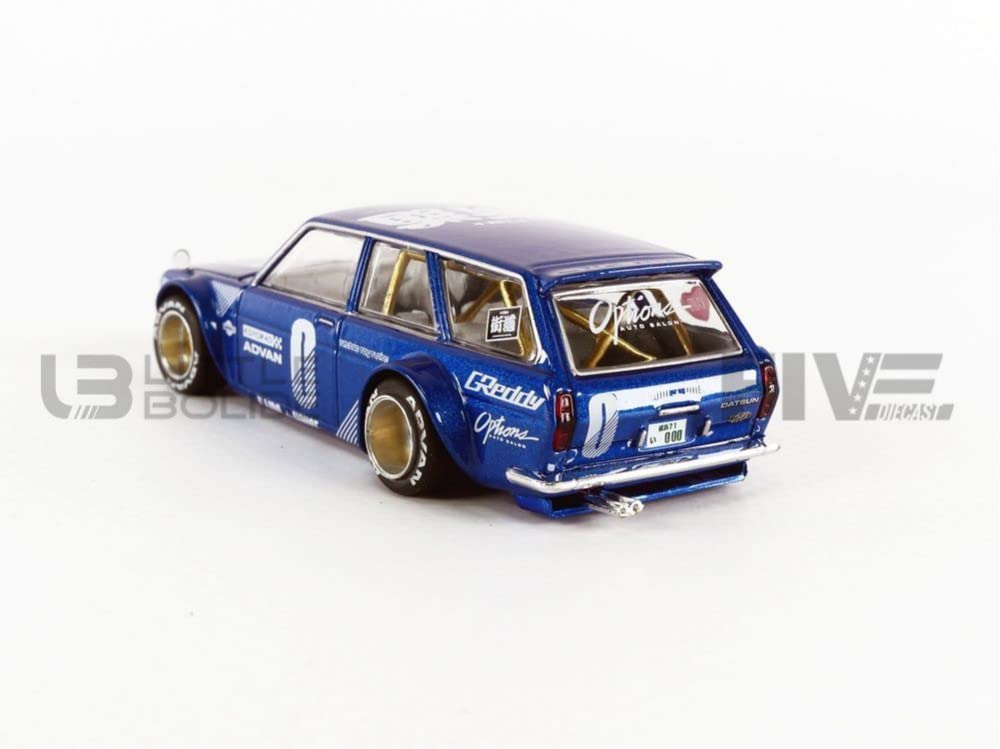 1971 Datsun 510 Blue Metallic by Jun Kaido House Special Diecast Model True Scale Blue Wagon, Right-Hand Drive, (Designed Imai) 1/64 Car, Miniature,