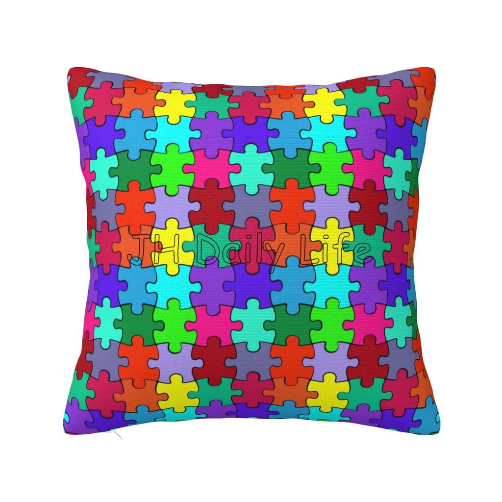 Autism Awareness Colorful Puzzle Piece Cushion Cover Pillow Case Home Office Car Decor Soft Bed Sofa Pillowcase Pillow Cover