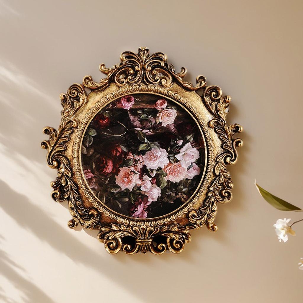 Vintage Ornate Resins Round Photo Frame With Intricate Design For Wall Hanging or Desktop Display Home Decors Gift
