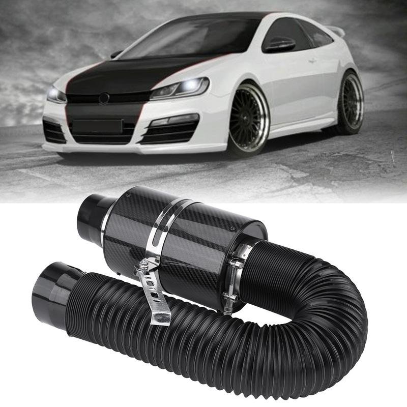 76mm 3" Universal Carbon Fiber Induction Filter Box Cold Air Intake System W/ Intake Hose Cold Air Intake System Intake Hose