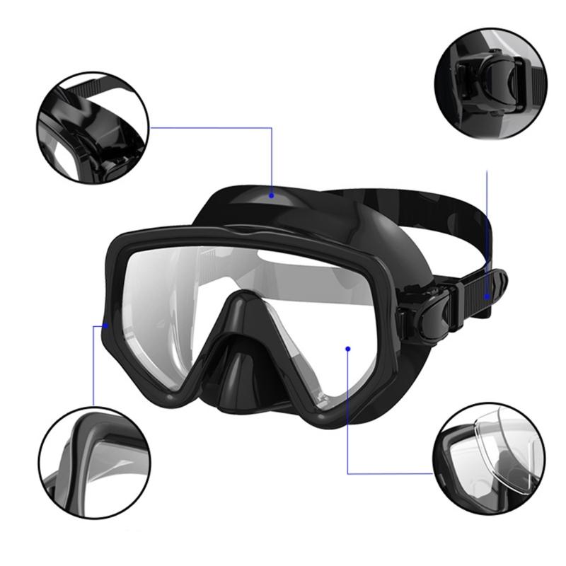 Leakproof Silicones Diving Mask Set with Foldable Dry Snorkel Adjustable Head Straps for Swimming Snorkeling Activity
