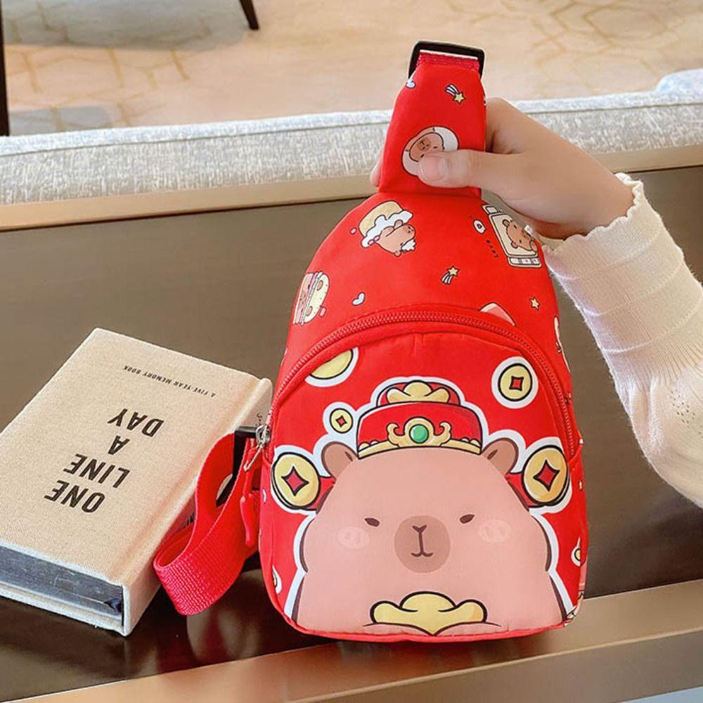 Large Capcity Cartoon Shoulder Bag Portable Kids Crossbody Bag Cartoon Capybara Chest Bag Student