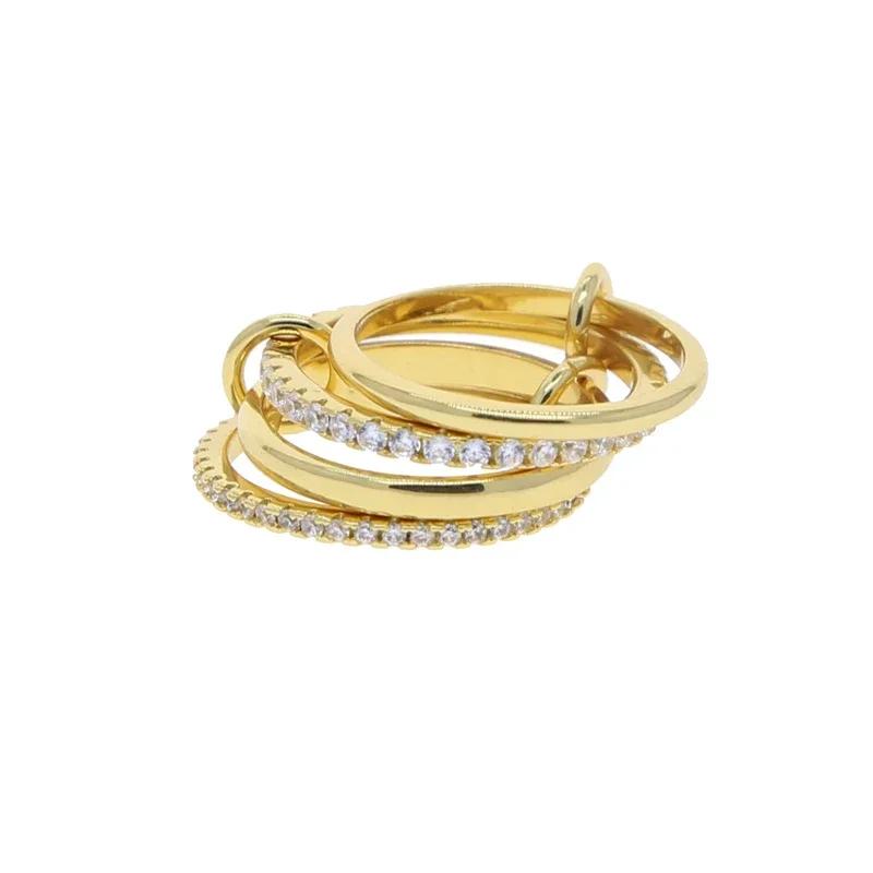 Fashion Gold And Silver Gold-Plated 4 Stackable One-Piece Thick Sparkling Zircon Rings For Women's Party Jewelry Rings