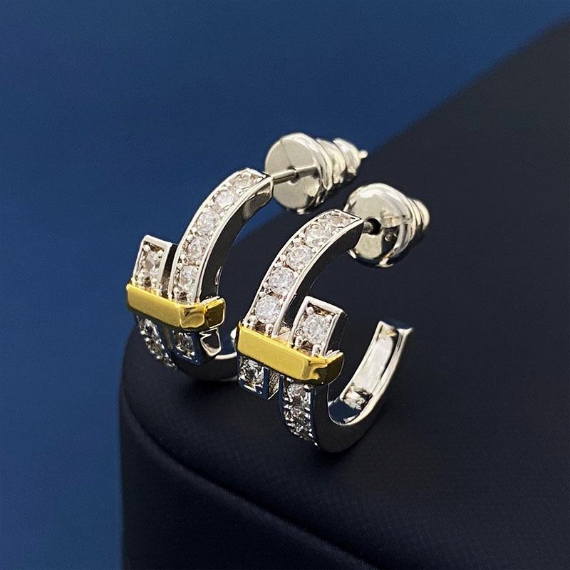 New Light Luxury T-shaped Double-row Diamond C-shaped Full Diamond Earrings Women s Ins Two-color Cross Fashion High-end Earrings Stud Earrings 2026