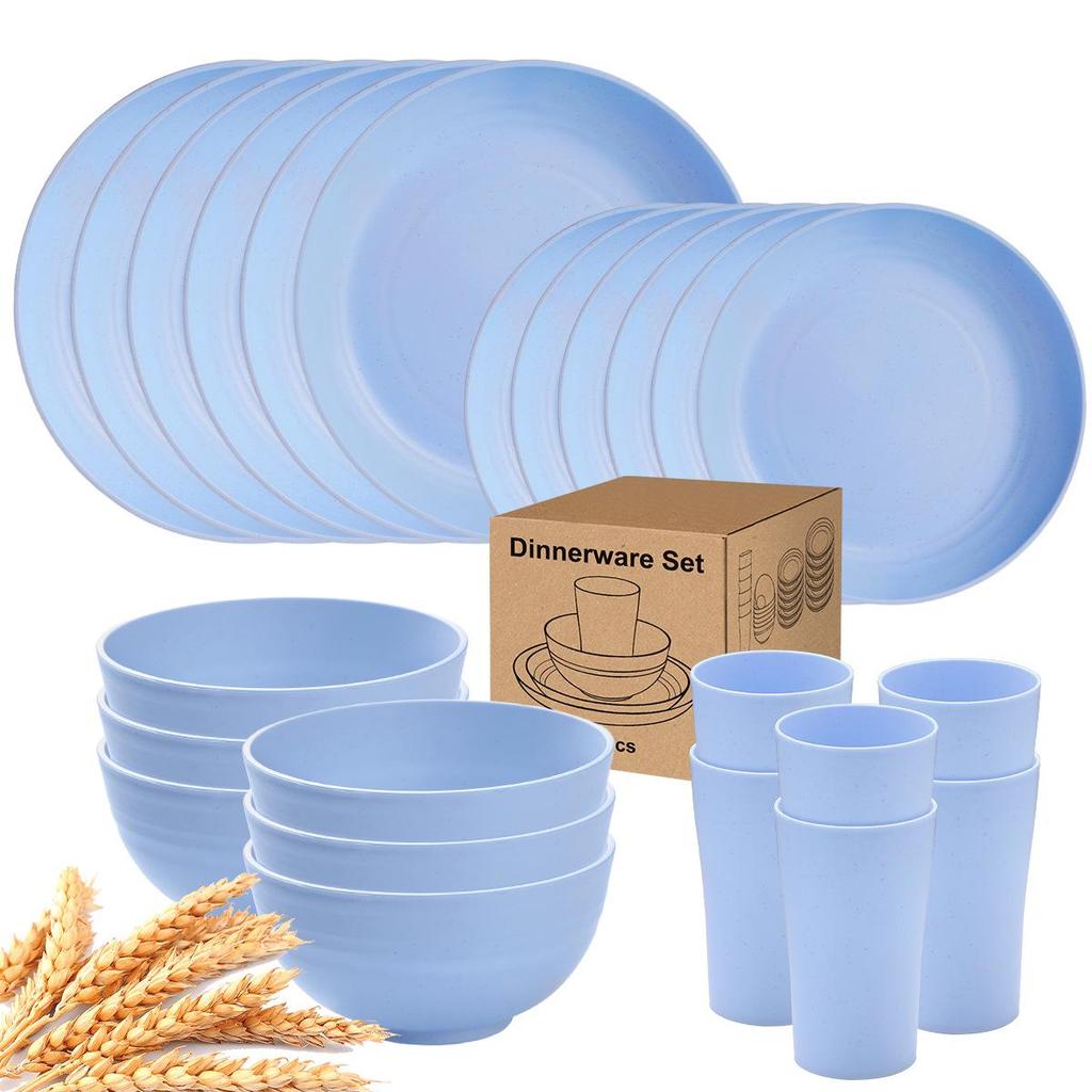 Eco-Friendly Wheat Straw 24-Piece Dinnerware Set: Plates, Bowls, Cups & Cutlery