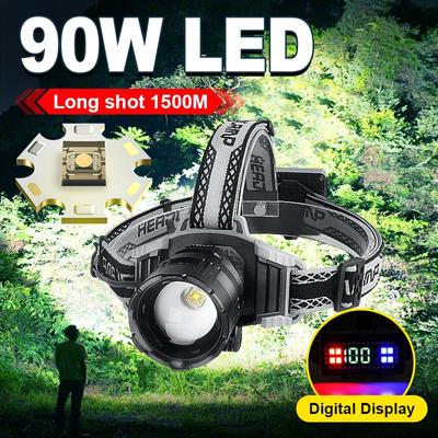Scheinwerfer Ultra Power 90W LED Stirnlampe Wiederaufladbare Laterne Einstellbares Licht Wasserdichte Stirnlampe Warnlicht