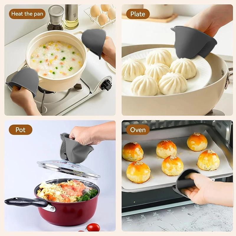 D5 2Pcs Oven Mitts Silicone Heat Resistant Pinch Mitts Anti Scalding Non Slip Gloves Clips Pot Holder Cooking Baking Oven Mitts