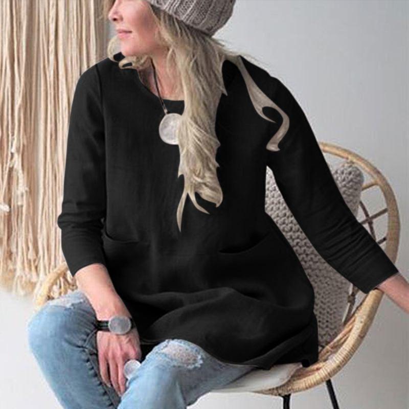 European and American Loose Round Neck Cotton Linen Women's Dress, Three-Quarter Sleeves (2023)