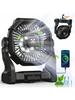 Cold Air Battery Powered Fan With LED Lantern,Dual Motor Camping Fan, 4-Speed Adjustable Desktop Fan With Hook