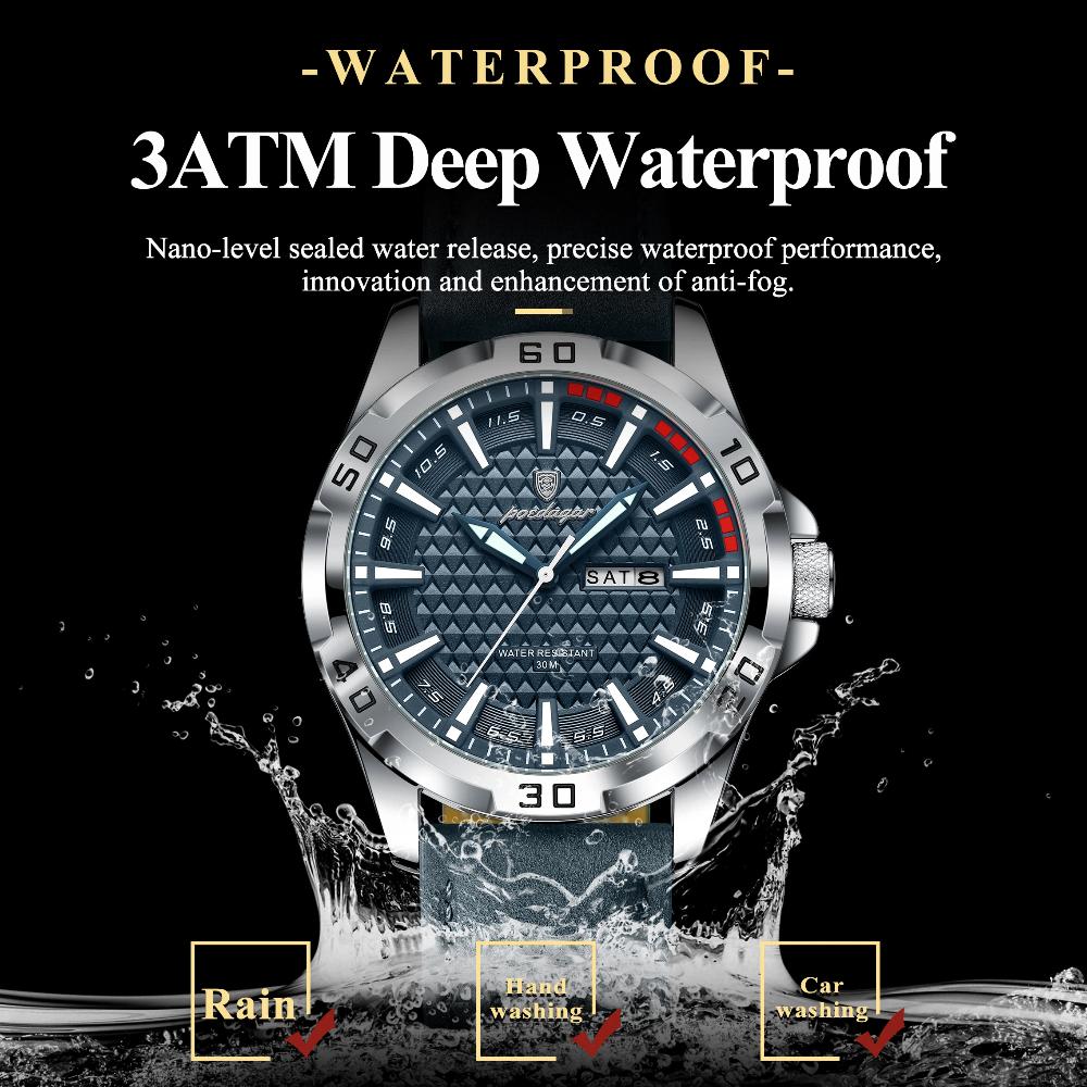 POEDAGAR Original Man Wristwatch Top Luxury Waterproof Luminous Date Week Watch for Men Quartz Sport Leather Watches Reloj