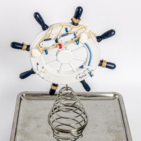 Nautical Ship Steering Wheel Tree Topper Wooden Steering Wheel Christmas Treetop Ornament with Shells Ropes And Fish for Beach Theme Home Decor