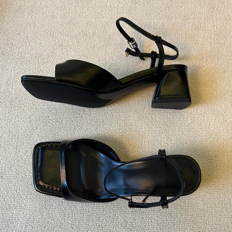 Fashion Women's Fashion Chunky Sandals Summer Square Head Open-toe Button Non-slip Wear-resistant High Heels