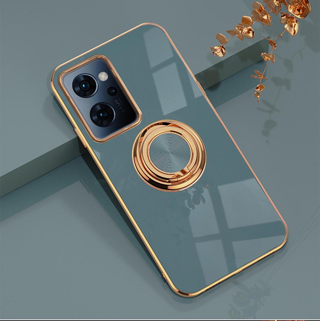 Kompatybilny z OPPO Reno 11A, Reno 97/5A Model Japoński, Elektroplaterowane Magnetyczne Mocowanie Samochodowe Etui na Telefon z Uchwytem Pierścieniowym.