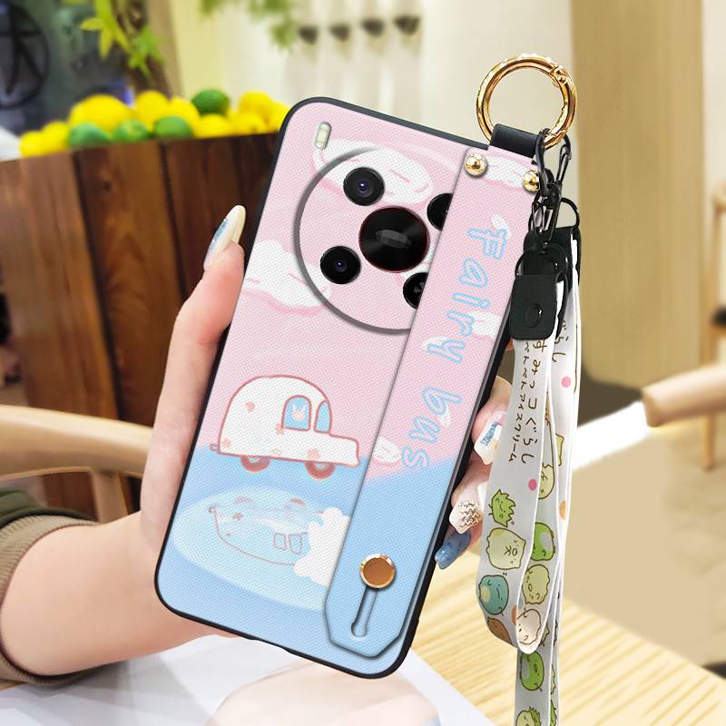 Silikonowe etui na telefon z smyczą dla ZTE Blade V70 Max/Nubia V70 Max Pyłoszczelny pasek na nadgarstek Podstawka Odporny na uderzenia Tylny pokrowiec