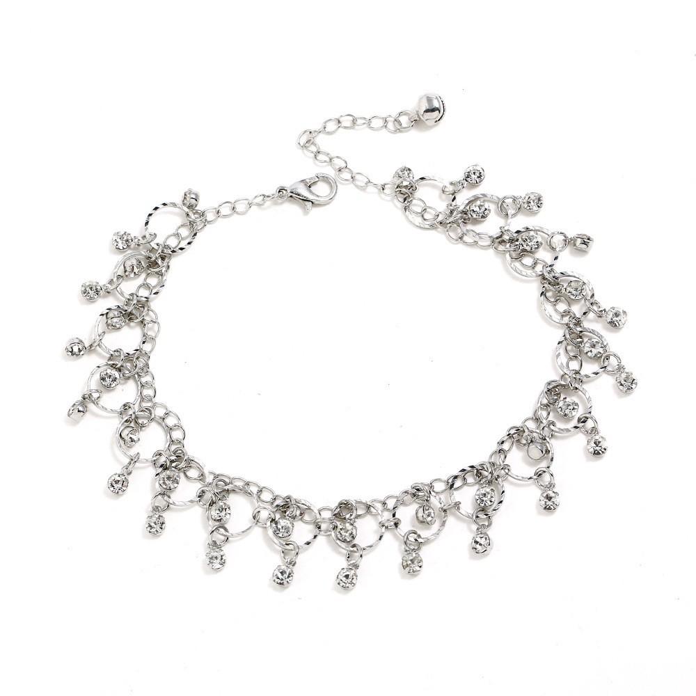 Nouvelle Mode Été Plage Chaîne de Pied Bijoux Pour Femmes Exquis Or Argent Couleur Strass Brillants Bracelets de Cheville Cheville
