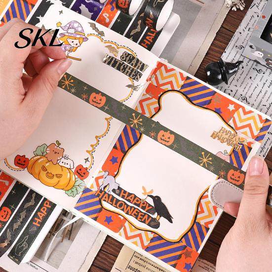 Thin Layering Washi Tape 8 Rolls Halloween Tape, Spooky Bat Witch Cat Pattern Decorative Lightweight for Junk Journaling Supplies, Scrapbooking,