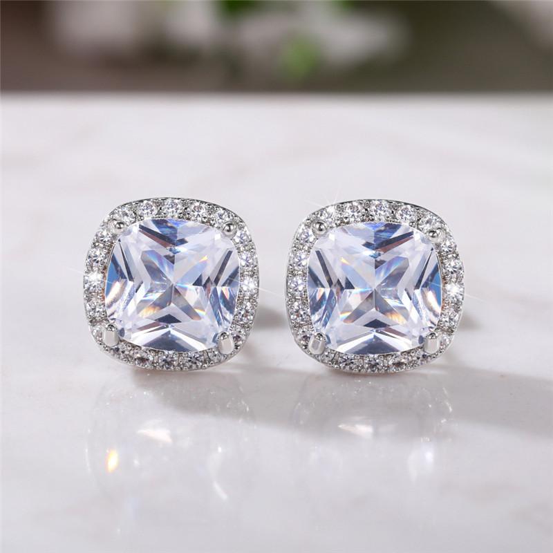 Bright White/Yellow/Pink CZ Stud Earrings for Women Fashion Contracted Jewelry High Quality Wedding Engagement Earrings