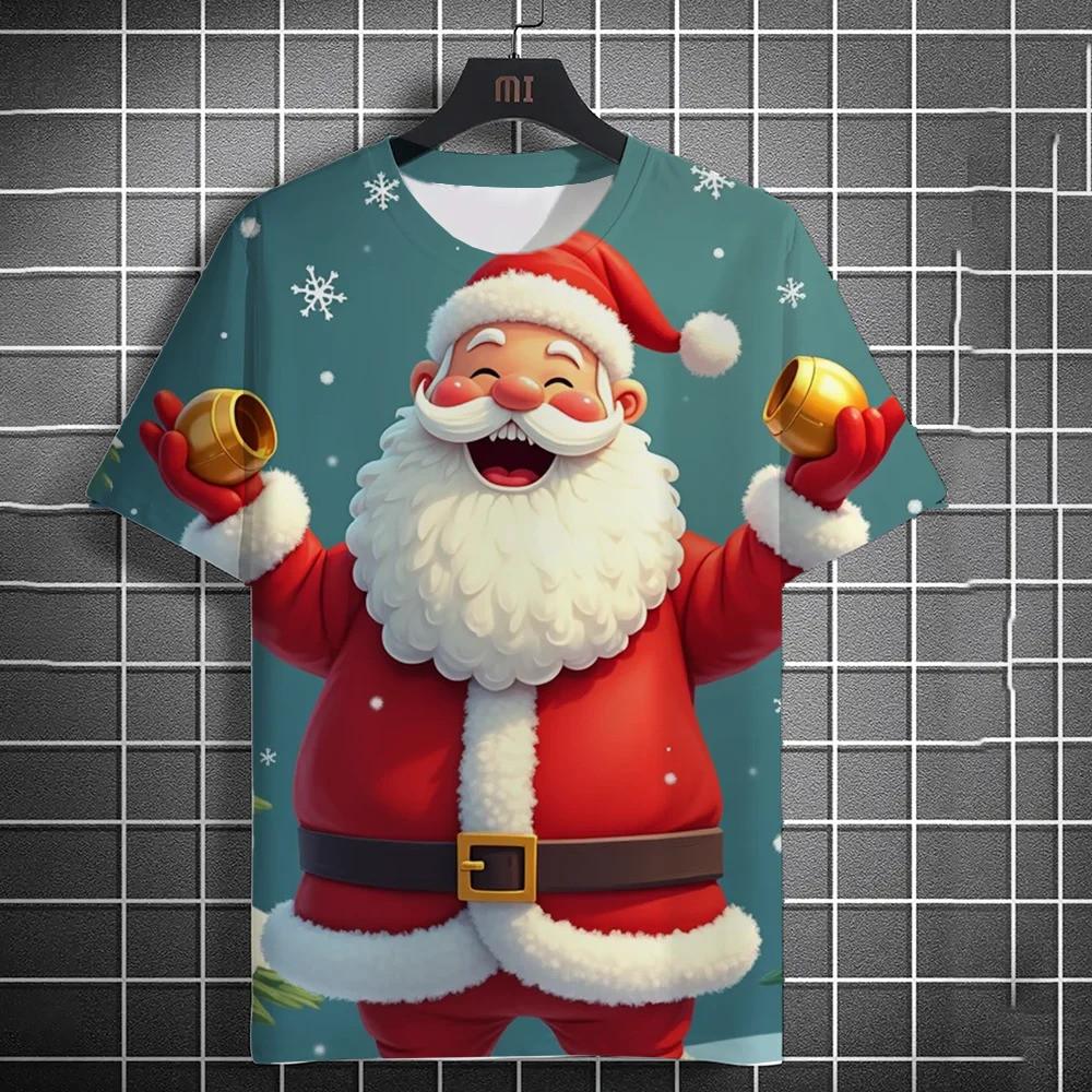 New Santa Claus Cartoon Pattern Men's T-shirt 3D Printed Summer Top Short Sleeved Fashionable Casual Unisex T-shirt