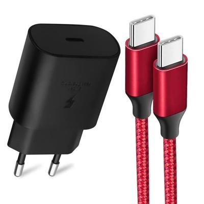 25W USB-C Fast Charger - e.F.Connection - 1M Nylon Cable - Compatible Xiaomi Note 14/Note 13 - Red