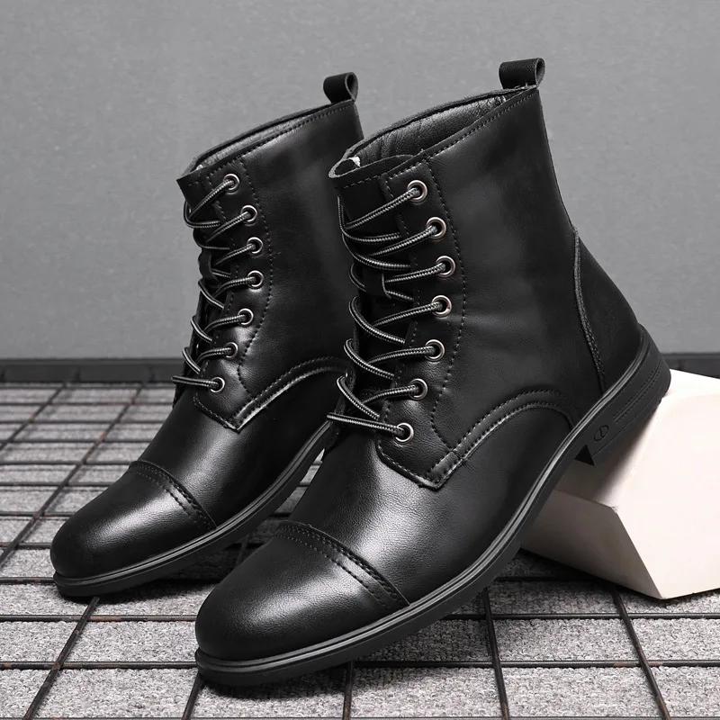 

2024 Autumn and Winter New Fashion Pointy Retro Leather Boots High Top British Casual Men s Shoes Large Size 38-48 38 чёрный