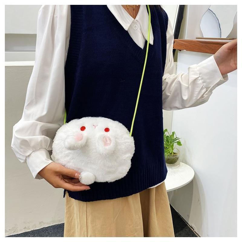 Kawaii Cartoon Plush Rabbit Messenger Bags Kids Animals Crossbody Bag Girls Casual Cute Purse Bag Coin Purse Wallets Handbag