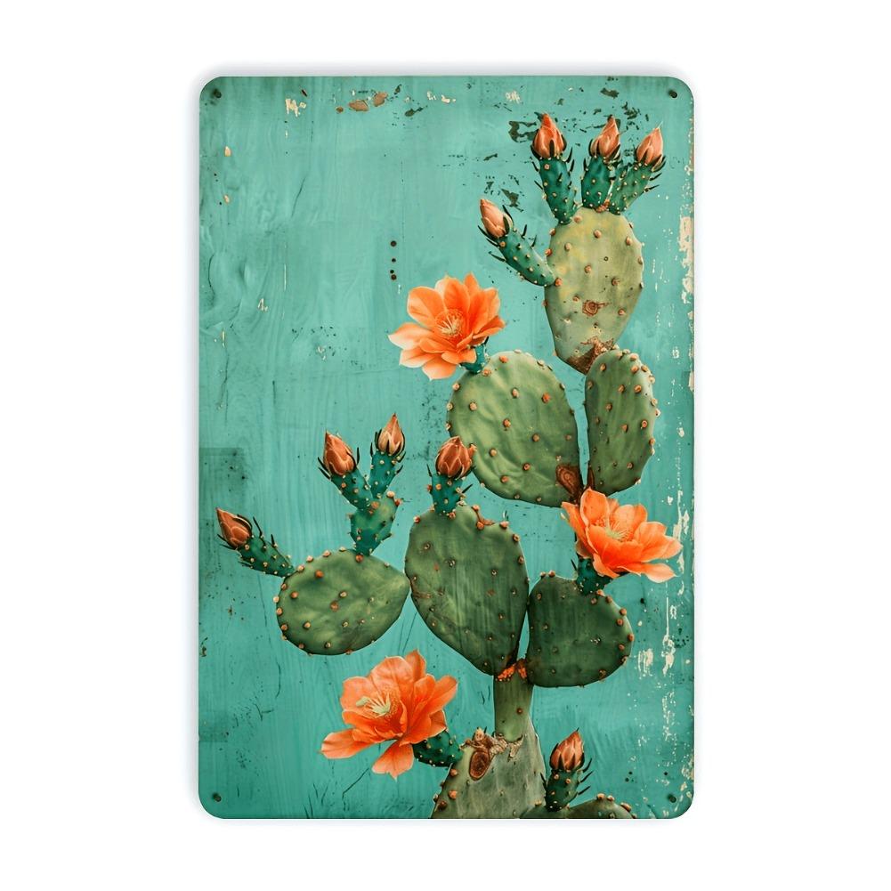 1pc Vintage Cactus Design Iron Metal Tin Sign, 8x12 inches, Indoor/Outdoor Wall Art for Home, Office, Bar, Cafe, Library