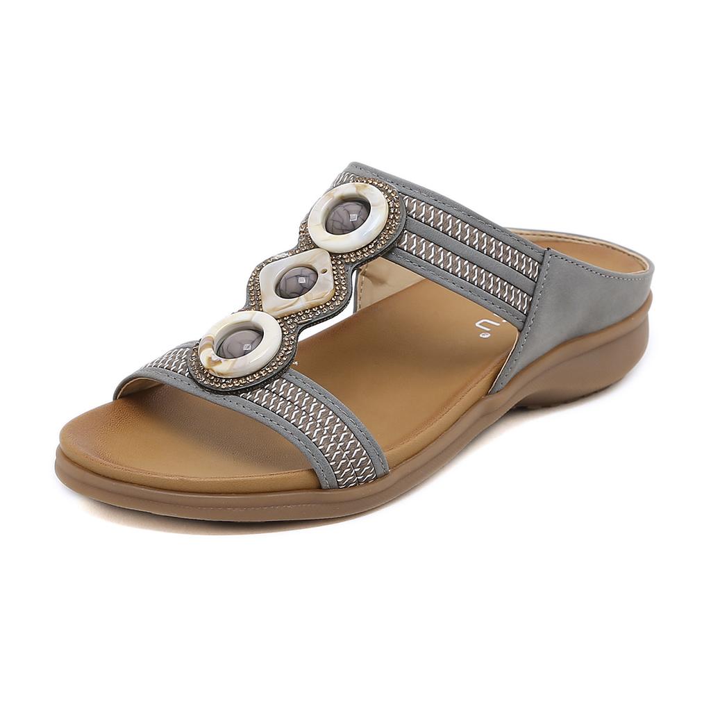 Sandály Bohemian Rhinestones Pohodlné ploché boty s kulatou hlavou Seaside Holiday Plus Size