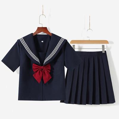 Uniforme de lycéenne japonaise: Ensemble Costume de Marin Traditionnel Bleu Marine et Blanc avec Jupe Plissée pour le Printemps et l'Automne