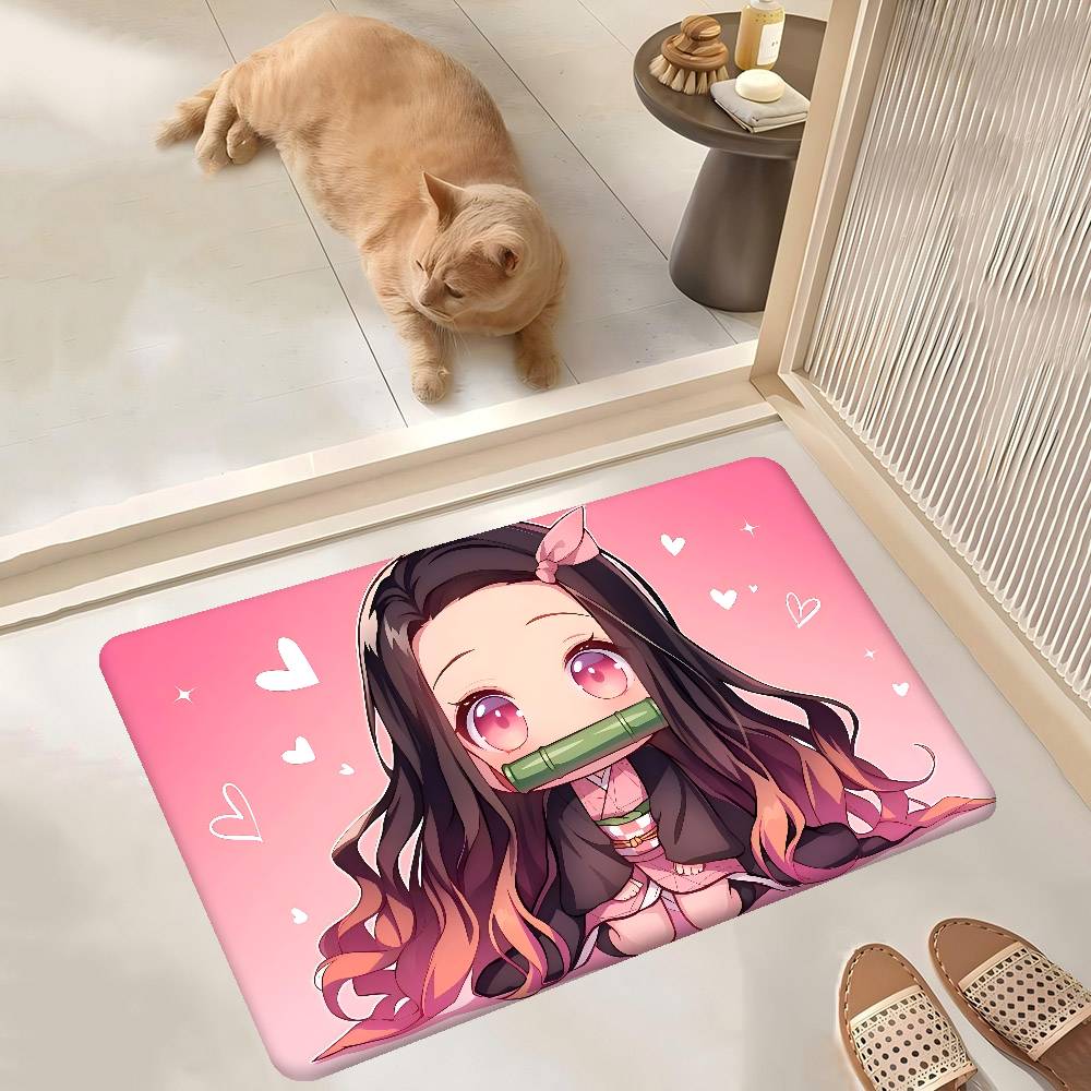1PC Anime Charater Nezuko Door Mat Washable Non-Slip Living Room Sofa Chairs Area Mat Kitchen Doormat Area Rug