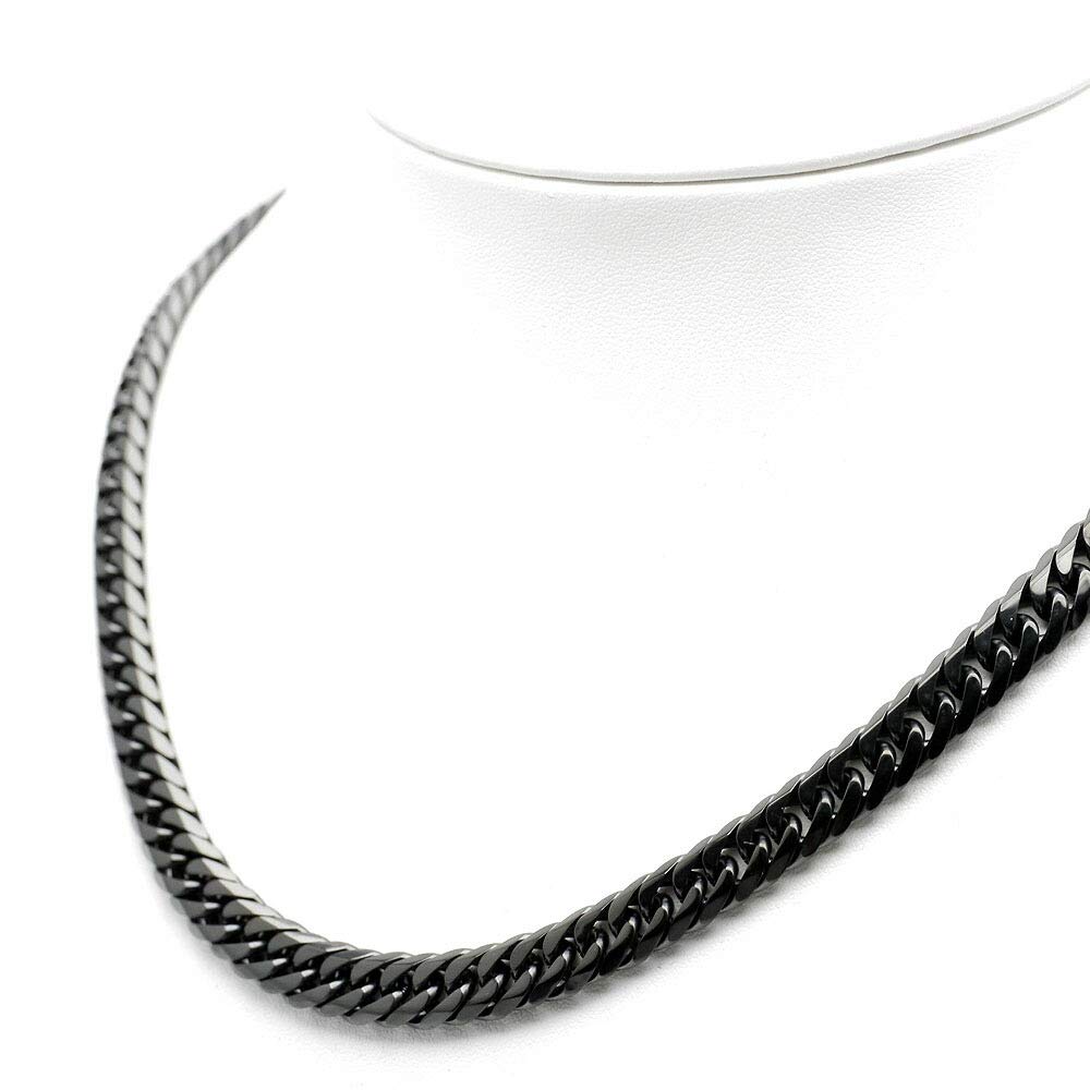 Ko Double Curb Chain Necklace Cut 10mm Standard Stainless Steel Black [Silver One] [Black 6-sided Width] Men's [60cm]