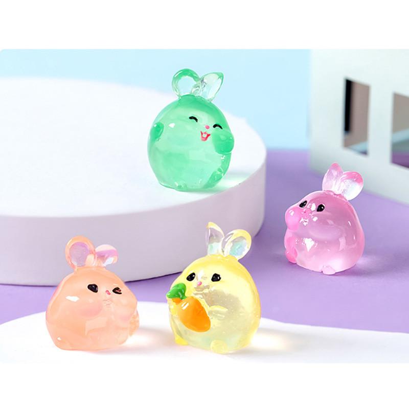 Cute Glowing Fat Bunny Resin Figurines Miniature Desk And Car Decor