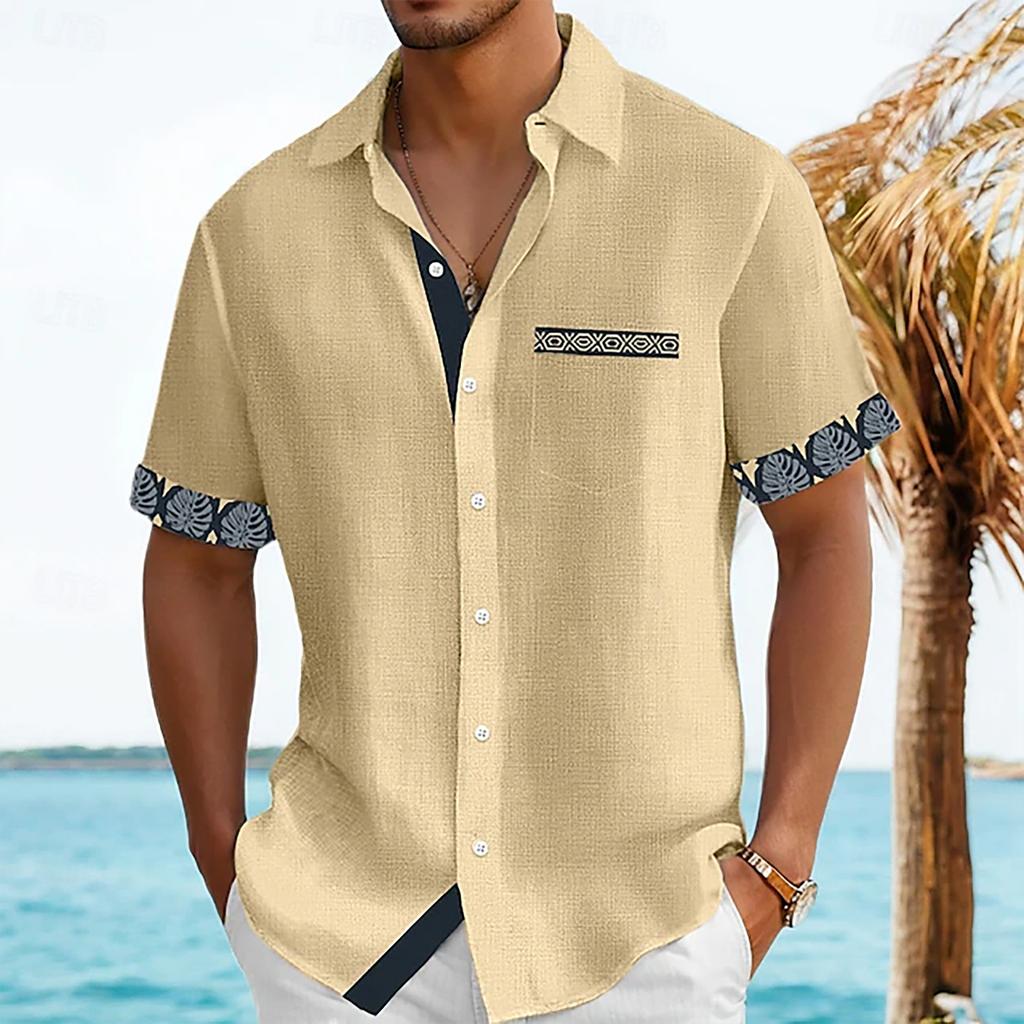 Men's Vintage Button Down Bowling Shirts Short Sleeve Summer Beach Shirt