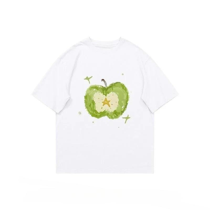 Sweet Cute Green Apple Print Women Tee s Yk Clothes Crew Neck Short Sleeve Tee Korean Graphic Aesthetic Harajuku Women Top