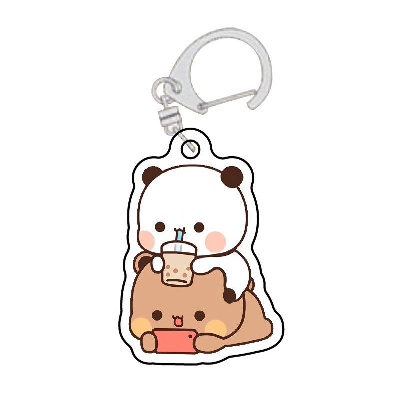 Cute  La bubuDudu Keychain Figure Couple Baby Grey Bear White Panda Key Chain Car Ring Jewelry Gifts Bag Pendant Accessories