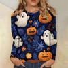 Women's long-sleeved loose-necked Halloween print casual top , suitable for holiday parties