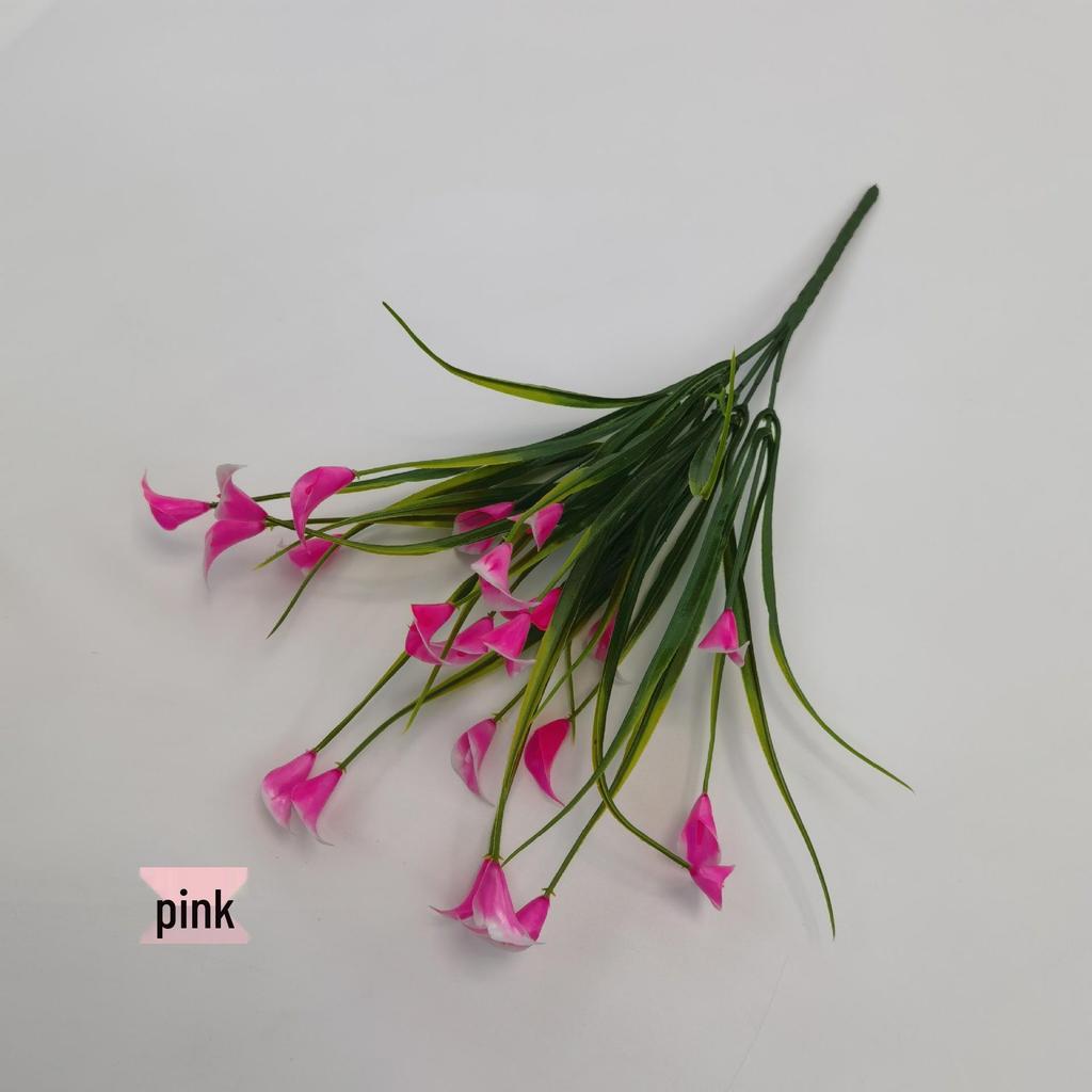 UV-Resistant Fake Calla Lily Bouquet, 5-Prong Spring Grass, for Weddings and Hotel Decor