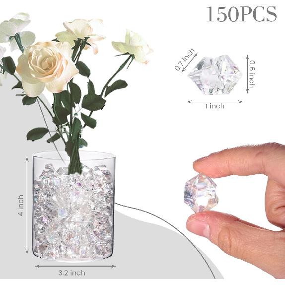 DomeStar Dazzling Fake Ice, 150PCS Sparkling Fake Diamonds, Iridescent Clear Gem Stones Vase Fillers DIY Crafts Wedding Table Scatter Decoration